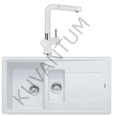 Franke Basis BFG 651 1,5 Gözlü Granit Eviye Bianco (Beyaz) + Franke Active Plus Doccia Armatür