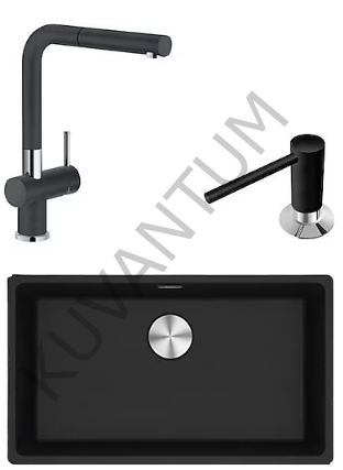 Franke MRG 110-72 Siyah Granit Eviye + Active Plus Doccia Siyah Granit Mutfak Bataryası + Active Plus Nero Sıvı Sabunluk