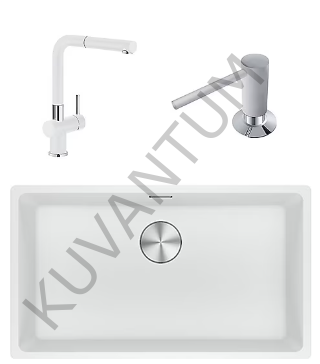 Franke MRG 110-72 Beyaz Granit Eviye + Active Plus Doccia Beyaz Granit Mutfak Bataryası + Active Plus Bianco Sıvı Sabunluk