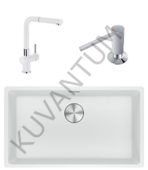 Franke MRG 110-72 Beyaz Granit Eviye + Active Plus Doccia Beyaz Granit Mutfak Bataryası + Active Plus Bianco Sıvı Sabunluk