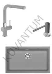 Franke MRG 110-72 Stone Grey Granit Eviye + Active Plus Doccia Stone Grey Granit Mutfak Bataryası + Active Plus Stone Grey Sıvı Sabunluk