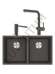 MARIS MRG 120-35-35  SLATE GREY GRANİT EVİYE + ACTIVE PLUS ARMATÜR + SIVI SABUNLUK