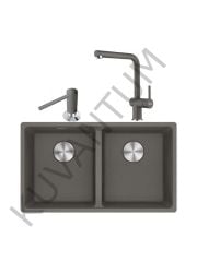 MARIS MRG 120-35-35 STONE GREY GRANİT EVİYE + ACTIVE PLUS ARMATÜR + SIVI SABUNLUK