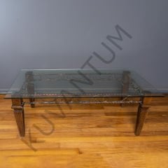 Cam Tablalı Ferforje Masif Ahşap Ayaklı